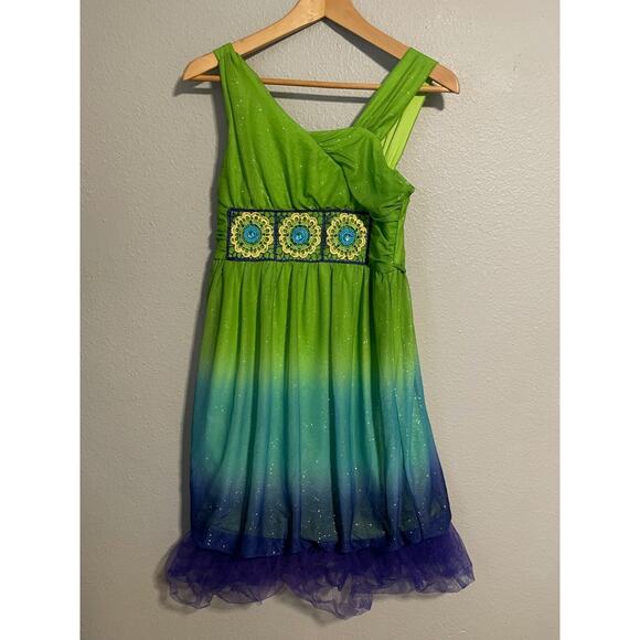 VTG Girls Dress Size 14 Ombre Glitter Floral Embroidered Mermaidcore Fairy Y2K - Picture 1 of 8